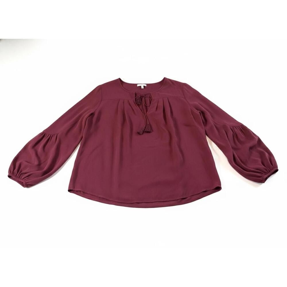 Women's Long Sleeve Burgundy Blouse with Tie Neck